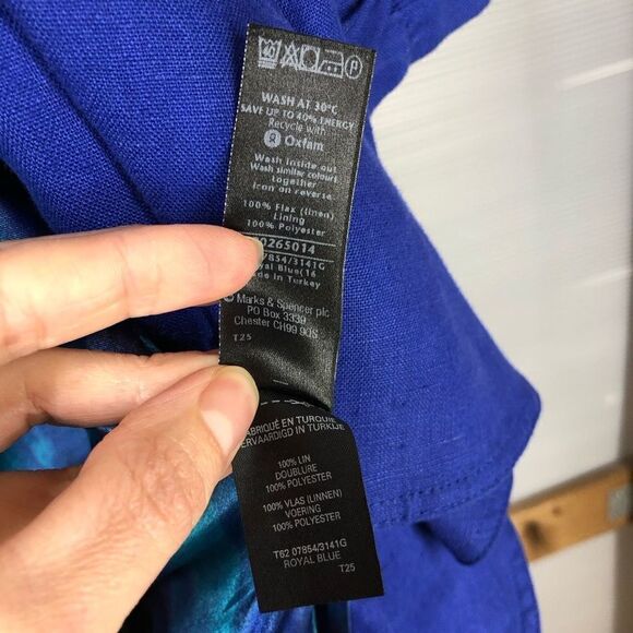 Marks & SPENCER PER UNA Linen Open Blazer Cobalt Blue Sz 16‎ - Picture 8 of 8